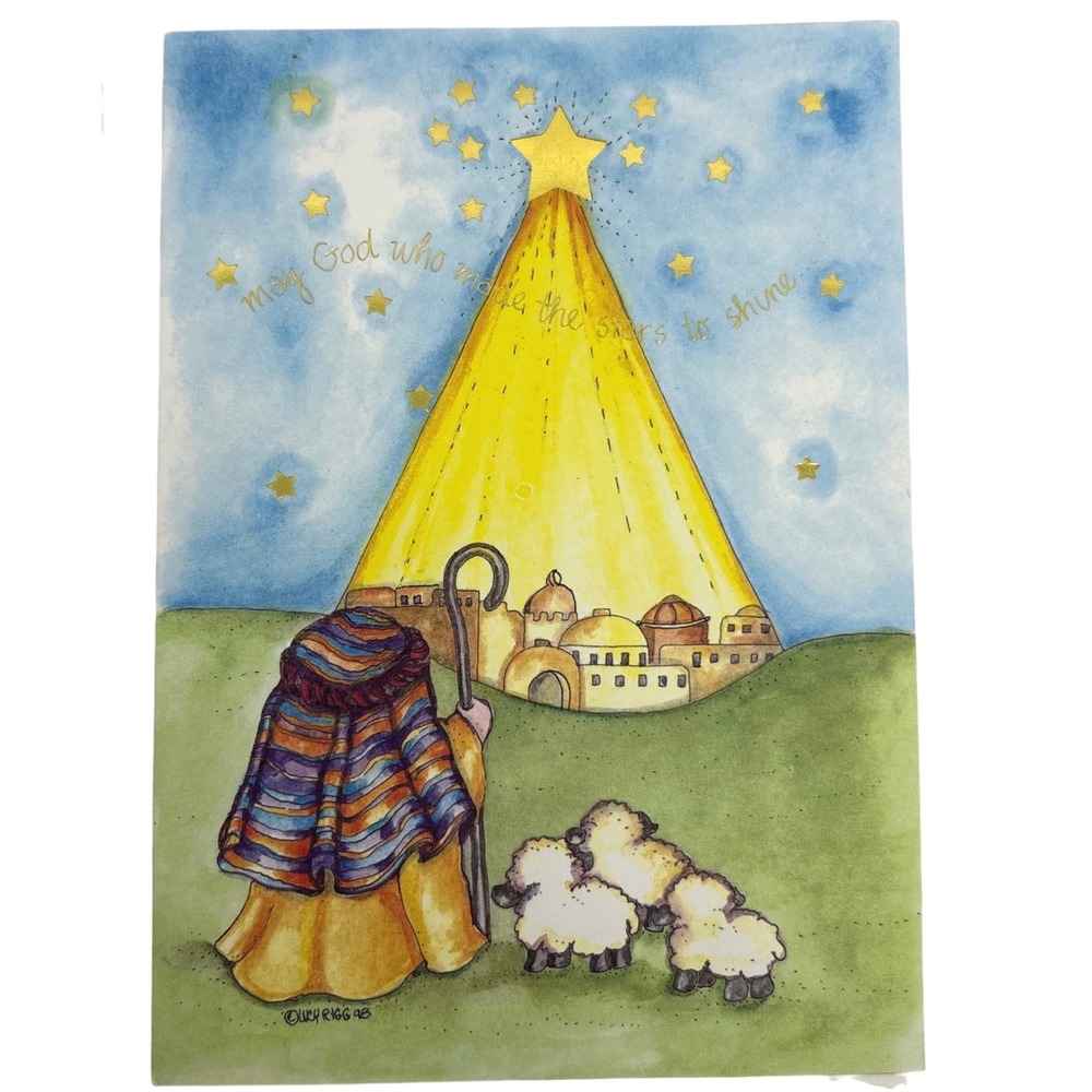 It Takes Two Lucy Rigg Nativity Christmas Card Shepherd Sheep Gold Indigenous